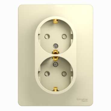 SE Glossa Беж Розетка 2-я с заземлением со шторками (в сборе с рамкой) (GSL000226)