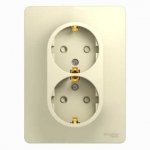 SE Glossa Беж Розетка 2-я с заземлением со шторками (в сборе с рамкой) (GSL000226)