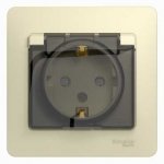 SE Glossa Беж Розетка с заземлением со шторками с крышкой, IP44 (в сборе с рамкой) (GSL000248)
