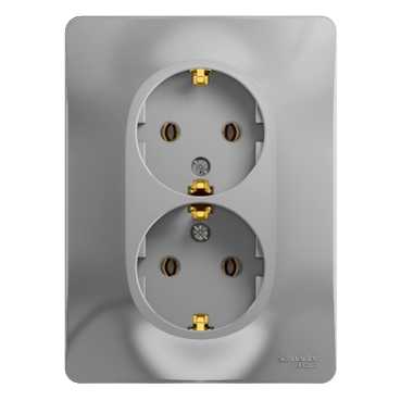 SE Glossa Алюминий Розетка 2-я с заземлением (в сборе с рамкой) (GSL000324)