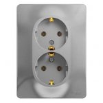 SE Glossa Алюминий Розетка 2-я с заземлением (в сборе с рамкой) (GSL000324)