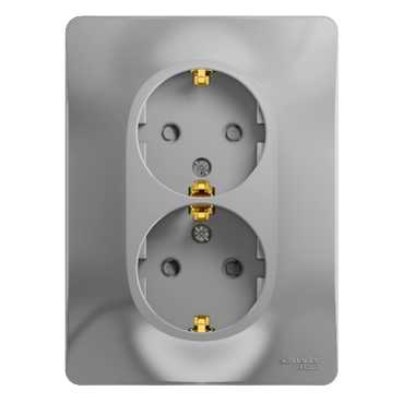 SE Glossa Алюминий Розетка 2-я с заземлением со шторками (в сборе с рамкой) (GSL000326)