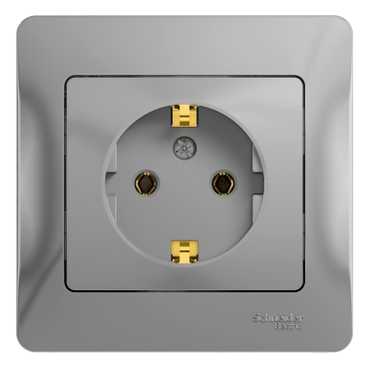 SE Glossa Алюминий Розетка с заземлением (в сборе с рамкой) (GSL000342)