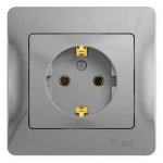 SE Glossa Алюминий Розетка с заземлением (в сборе с рамкой) (GSL000342)