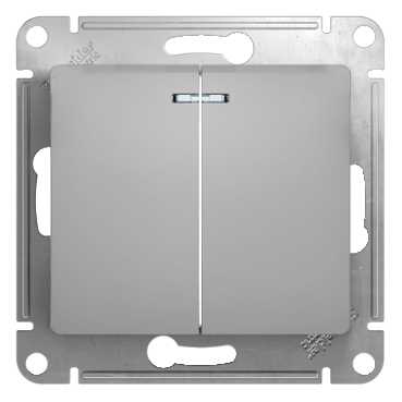SE Glossa Алюминий Выключатель 2-клавишный с подсветкой, сх.5а (GSL000353)