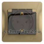 SE Glossa Титан Розетка с заземлением со шторками с крышкой, IP20 (в сборе с рамкой) (GSL000446)