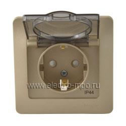 SE Glossa Титан Розетка с заземлением со шторками с крышкой, IP44 (в сборе с рамкой) (GSL000448)