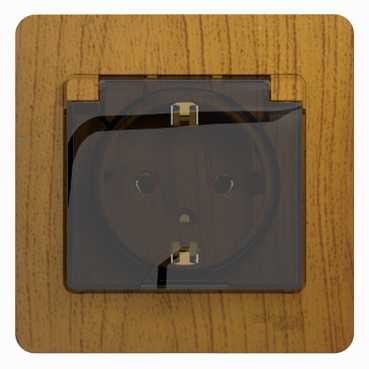 SE Glossa Дерево Дуб Розетка с заземлением со шторками с крышкой, IP20 (в сборе с рамкой) (GSL000546)