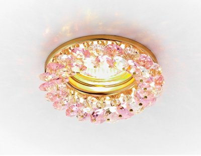 Светильник точечный Ambrella K206 PI/G золото/розовый хрусталь MR16 ORGANIC SPOT Светильник точечный Ambrella K206 PI/G золото/розовый хрусталь MR16 ORGANIC SPOT