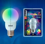 Лампа UNIEL LED-G50-1W/RGB/E27 блистер