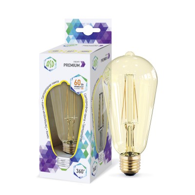 

Лампа светодиодная LED-ST64-PRM 6Вт 230В Е27 3000К 540Лм золотистая ASD
