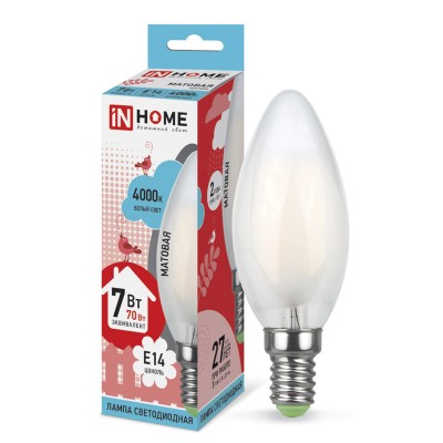 

Лампа светодиодная LED-СВЕЧА-deco 5Вт 230В Е14 4000К 450Лм матовая IN HOME