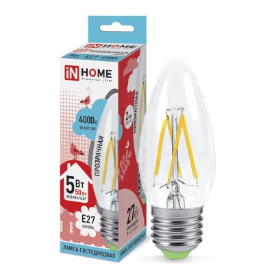 

Лампа светодиодная LED-СВЕЧА-deco 5Вт 230В Е27 4000К 450Лм прозрачная IN HOME