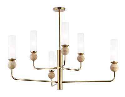 Люстра на штанге с мрамором Ambrella LH53251/6 BS/FR латунь/белый матовый E14*6 max 40W D1050*1445