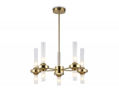 Люстра со стеклянными плафонами на штанге Ambrella LH55358/10 BS/CL латунь/прозрачный G9/10 max 30W D550*690