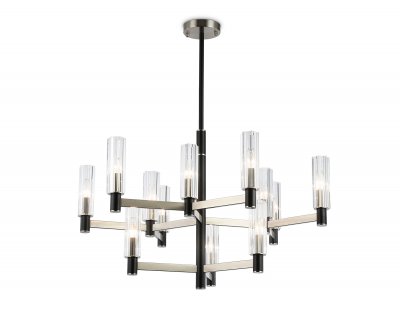 Люстра на штанге Ambrella LH55505/12 SN/BK/CL сатин никель/черный/прозрачный E14*12 max 40W D860*905
