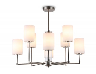 Люстра со стеклянными плафонами на штанге Ambrella LH56213/8 SN/FR никель/белый матовый E27/8 max 60W D700*600