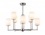 Люстра со стеклянными плафонами на штанге Ambrella LH56213/8 SN/FR никель/белый матовый E27/8 max 60W D700*600