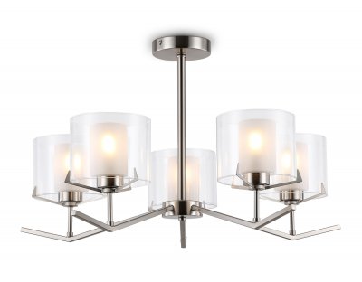 Люстра со стеклянными плафонами на штанге Ambrella LH57001/5 SN/FR никель/белый матовый E14/5 max 40W D690*390