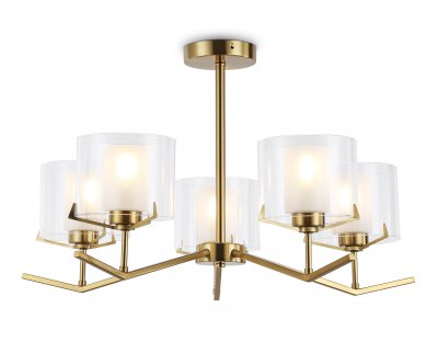 Люстра со стеклянными плафонами на штанге Ambrella LH57007/5 BS/FR латунь/белый матовый E14/5 max 40W D690*390