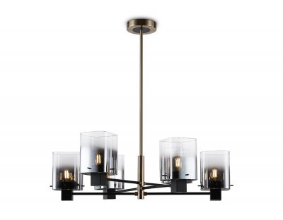 Подвесная люстра Ambrella LH57041/6 BK/DBS/SM черный/темная латунь/дымчатый E14/6 max 40W D690*690 Подвесная люстра Ambrella LH57041/6 BK/DBS/SM черный/темная латунь/дымчатый E14/6 max 40W D690*690