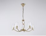 Подвесная люстра со стеклянными плафонами Ambrella LH57091/5 BS/FR латунь/белый матовый E14/5 max 40W D690*790