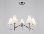 Люстра со стеклянными плафонами на штанге Ambrella LH57123/5 SN/FR никель/белый матовый E14/5 max 40W D650*590