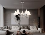 Люстра со стеклянными плафонами на штанге Ambrella LH57123/5 SN/FR никель/белый матовый E14/5 max 40W D650*590