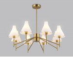 Люстра со стеклянными плафонами на штанге Ambrella LH57135/8 BS/FR латунь/белый матовый E14/8 max 40W D800*650