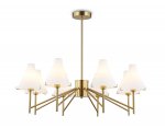 Люстра со стеклянными плафонами на штанге Ambrella LH57135/8 BS/FR латунь/белый матовый E14/8 max 40W D800*650