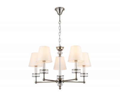 Подвесная люстра с абажурами и хрусталем Ambrella LH71001/5 BN/WH никель/белый E14*5 max 40W D670*1130