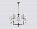 Подвесная люстра с абажурами и хрусталем Ambrella LH71001/5 BN/WH никель/белый E14*5 max 40W D670*1130