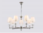 Подвесная люстра с абажурами и хрусталем Ambrella LH71003/7 BN/WH никель/белый E14*7 max 40W D820*1130