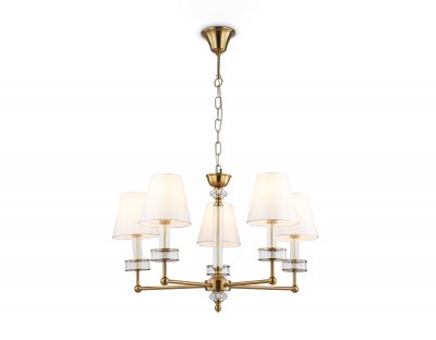 Подвесная люстра с абажурами и хрусталем Ambrella LH71021/5 BS/WH латунь/белый E14*5 max 40W D670*1130