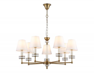 Подвесная люстра с абажурами и хрусталем Ambrella LH71023/7 BS/WH латунь/белый E14*7 max 40W D820*1130 Подвесная люстра с абажурами и хрусталем Ambrella LH71023/7 BS/WH латунь/белый E14*7 max 40W D820*1130