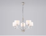 Подвесная люстра с абажурами и хрусталем Ambrella LH71121/5 SN/WH никель/белый E14/5 max 40W D660*880
