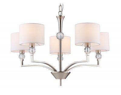 Подвесная люстра с абажурами и хрусталем Ambrella LH71121/5 SN/WH никель/белый E14/5 max 40W D660*880