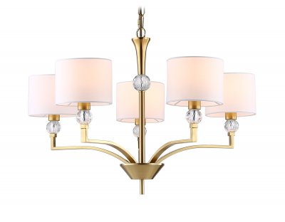 Подвесная люстра с абажурами и хрусталем Ambrella LH71131/5 BS/WH латунь/белый E14/5 max 40W D660*880
