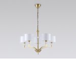 Подвесная люстра с абажурами и хрусталем Ambrella LH71131/5 BS/WH латунь/белый E14/5 max 40W D660*880