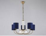 Подвесная люстра с абажурами и хрусталем Ambrella LH71271/5 BS/DB латунь/темно синий E14/5 max 40W D650*840