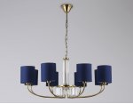 Подвесная люстра с абажурами и хрусталем Ambrella LH71273/8 BS/DB латунь/темно синий E14/8 max 40W D820*840