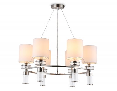 Подвесная люстра с абажурами Ambrella LH71291/6 SN/WH никель/белый E14/6 max 40W D680*730 Подвесная люстра с абажурами Ambrella LH71291/6 SN/WH никель/белый E14/6 max 40W D680*730