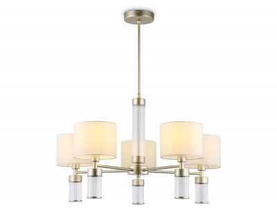 Люстра с абажурами на штанге Ambrella LH71301/5 CGD/WH золото/белый E14/5 max 40W D680*740