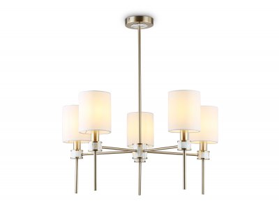 Люстра с абажурами на штанге Ambrella LH72371/5 DBS/WH темная латунь/белый E14/5 max 40W D680*720
