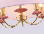 Подвесная люстра с абажуром и декором из керамики Ambrella LH75021/5 GD/PI золото/розовый E14/5 max 40W D550*730