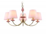 Подвесная люстра с абажуром и декором из керамики Ambrella LH75024/5 GD/PI золото/розовый E14/5 max 40W D700*780