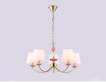 Подвесная люстра с абажуром и декором из керамики Ambrella LH75024/5 GD/PI золото/розовый E14/5 max 40W D700*780