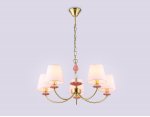 Подвесная люстра с абажуром и декором из керамики Ambrella LH75024/5 GD/PI золото/розовый E14/5 max 40W D700*780