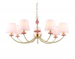 Подвесная люстра с абажуром и декором из керамики Ambrella LH75025/7 GD/PI золото/розовый E14/7 max 40W D890*800