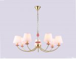 Подвесная люстра с абажуром и декором из керамики Ambrella LH75025/7 GD/PI золото/розовый E14/7 max 40W D890*800